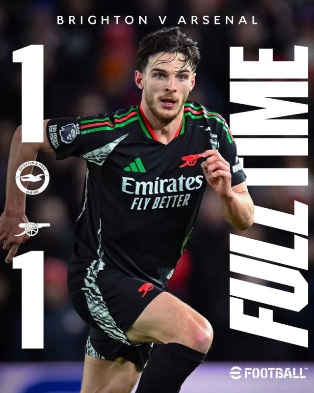 【英超】恩瓦内里破门，阿森纳1比1客平布莱顿